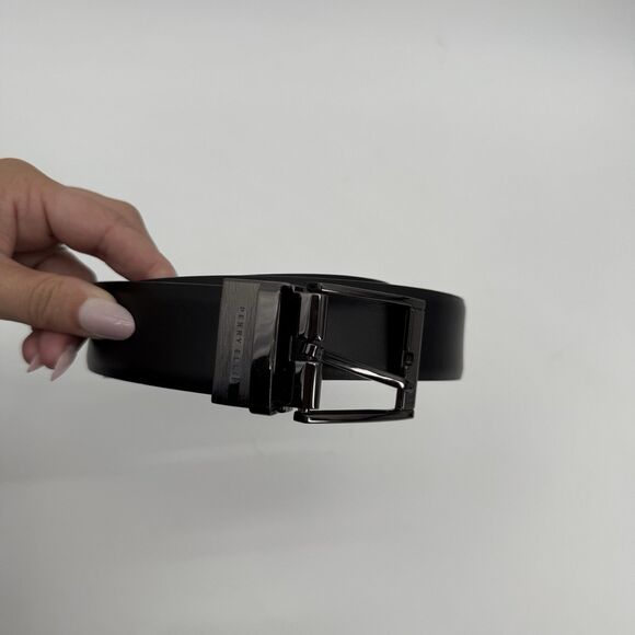 Perry Ellis Mens Black Genuine Leather Classic Dress Belt Size 44 - Picture 1 of 6